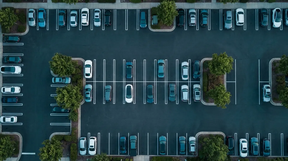 Aerial view of an organised apartment parking lot